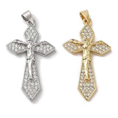 Покрытие стойки латунь микропаве прозрачные подвески из кубического циркония, долговечный, без свинца и без кадмия, крестик