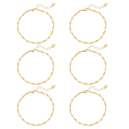 6Pcs 304 Stainless Steel Link Chains Bracelets