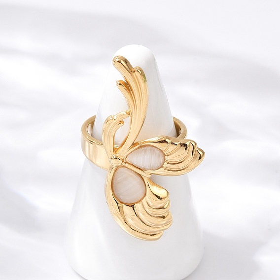 304 палец кольца из нержавеющей стали, с кабошоном кошачий глаз, бабочка