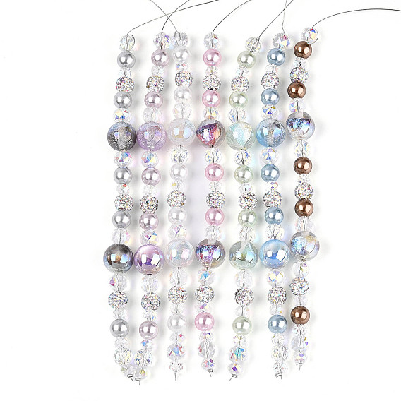 Нити стеклянных и акриловых бусин, а также бусин из искусственного жемчуга и стразов, круглые, для изготовления ювелирных изделий, граненые