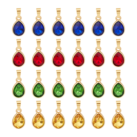 24шт 4 подвеска из цветного граненого стекла, с золотой фурнитурой 304 из нержавеющей стали, слезинки