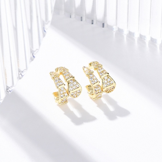 Серьги-манжеты из латуни с микропаве из прозрачного кубического циркония, без свинца и без кадмия