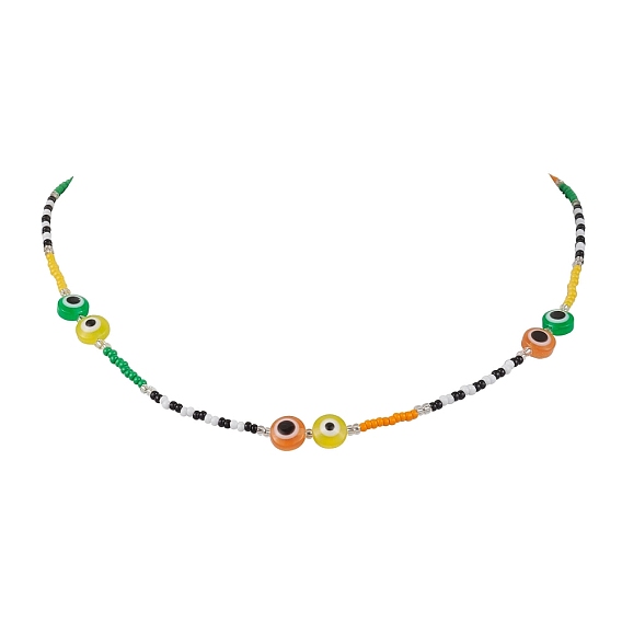 Resin and Glass Seed Bead Necklaces, Evil Eye