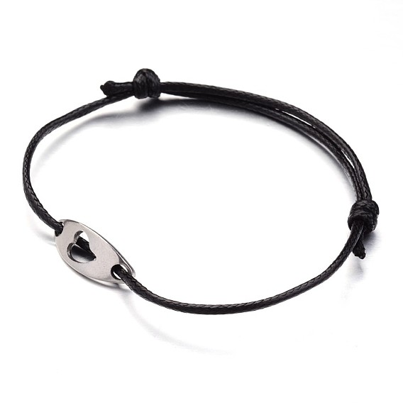 Корейские парафинированные полиэфирные шнуры браслеты, с изогнутым овалом и сердце 304 ссылки из нержавеющей стали