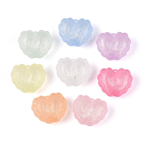 Светящиеся матовые прозрачные акриловые бусины, сердце с бантом, с блеском порошок, светится в темноте