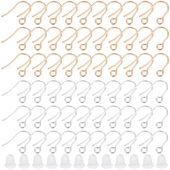 300Pcs 2 Colors 316 Surgical Stainless Steel Earring Hooks, Ear Wire, with Horizontal Loop, 300Pcs Plastic Ear Nuts