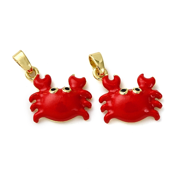 Brass Micro Pave Cubic Zirconia Pendants, with Enamel, Crab Charms, Real 18K Gold Plated