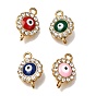 304 Stainless Steel & Enamel & Rhinestone Connector Charms, Flower with Evil Eye Links