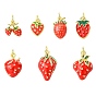 7шт 7 подвески из кубического циркония с покрытием из латуни с микропаве, с эмалью и прыжковым кольцом, без кадмия и без свинца, долговечный, клубника