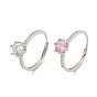 Brass Micro Pave Cubic Zirconia Solitaire Ring, Adjustable Rings
