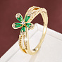 Brass Micro Pave Cubic Zirconia Finger Rings for Women, Flower