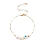 Natural Pearl & Shell Star with Evil Eye Link Bracelet with Brass Chains for Women