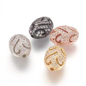 Brass Micro Pave Cubic Zirconia Beads, Cadmium Free & Lead Free, Oval