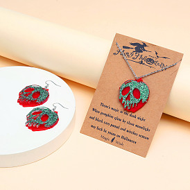 Комплект ожерелья и серег в стиле панк-карта с черепом - уникальный набор аксессуаров для Хэллоуина (2 шт.)