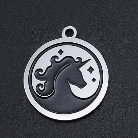 201 Stainless Steel Etched Pendants, Flat Round with Waves