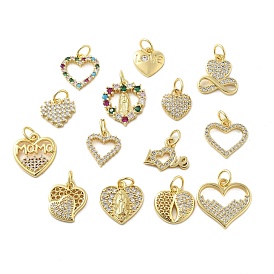 Подвески из латуни с микропаве ко Дню матери и кубическим цирконием, сердце со словом мама прелести, без свинца и без кадмия, долговечный, стойки покрытие, с целью перехода в кольце