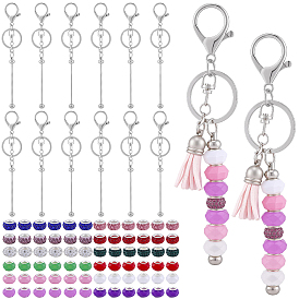 Сделай сам наборы для ключей, включая железные застежки для ключей, Брелок из железного прутка, который можно украсить бусинами, и стразы из полимерной глины (европейские бусины).