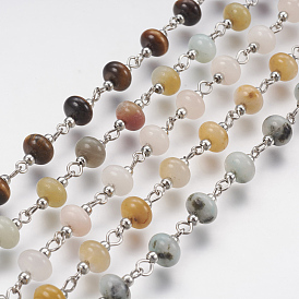 Handmade Perlenkette aus Naturedelstein, ungeschweißte, mit eisernem Augenstift und eisernen Perlen, Platin Farbe
