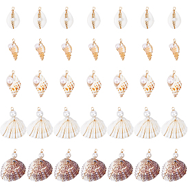 35 шт. 5 стили подвески из натуральной смешанной медной проволоки, подвески из ракушек с ракушечным жемчугом, золотые