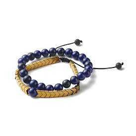 Natural Lapis Lazuli(Dyed) Stretch Bracelets Set for Girl Women, Arrows Non-magnetic Synthetic Hematite Braided Bead Bracelets, Natural Lava Rock Beads Bracelets