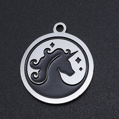 201 Stainless Steel Etched Pendants, Flat Round with Waves