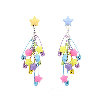 Серьги-гвоздики из сплава смолы со скрепками, с акриловой, платина