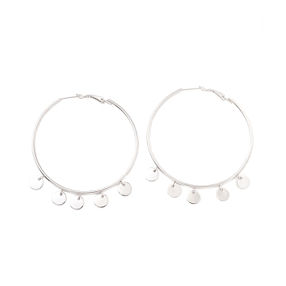 304 Stainless Steel Hoop Earrings, with Round Pendants, for Women