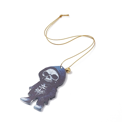 Acrylic Halloween Style Big Pendants with Brass Bell and Nylon Cord, Skeleton