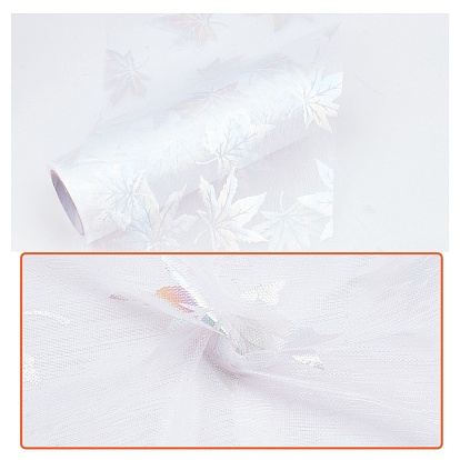 Autumn Theme Maple Leaf Pattern Organza Ribbon, Tulle Fabric Roll, for Wedding Party Decorat & Crafts