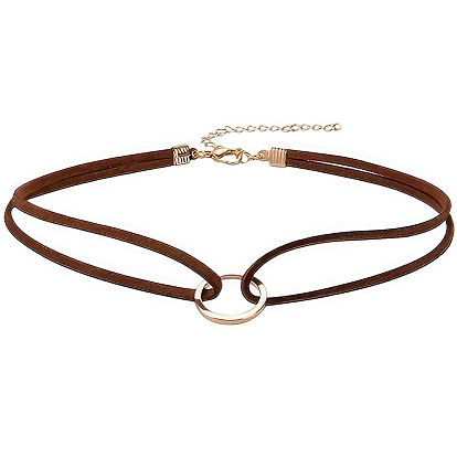 1колье-чокер из двухслойного искусственного замшевого шнура с кольцом из поликарбонатного сплава для женщин, золотые