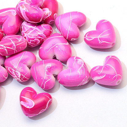 Spray Painted Drawbench Acrylic Beads, Heart, 15x17x8~8.5mm, Hole: 2mm, about 370pcs/500g