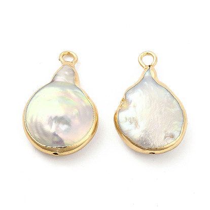 Baroque Natural Keshi Pearl Pendants, Teardrop Charms, with Brass Loops