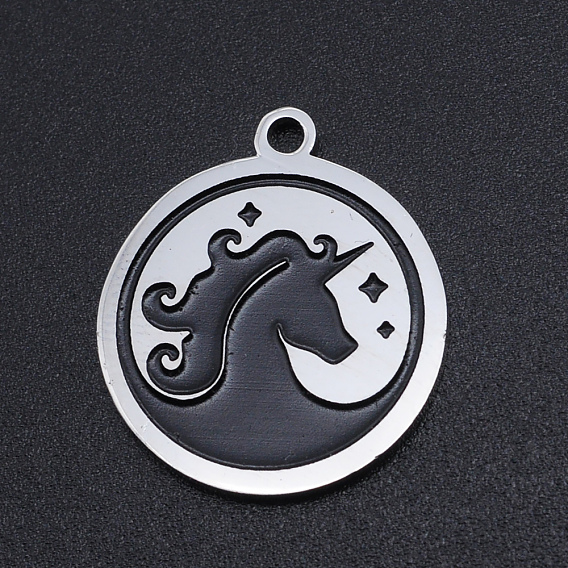 201 Stainless Steel Etched Pendants, Flat Round with Waves