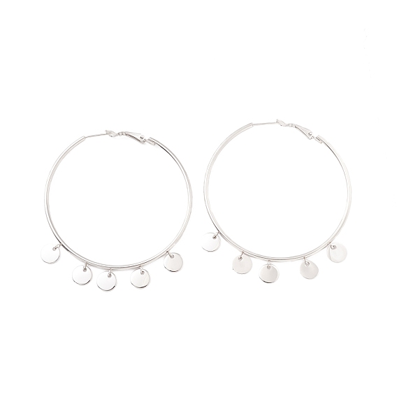 304 Stainless Steel Hoop Earrings, with Round Pendants, for Women