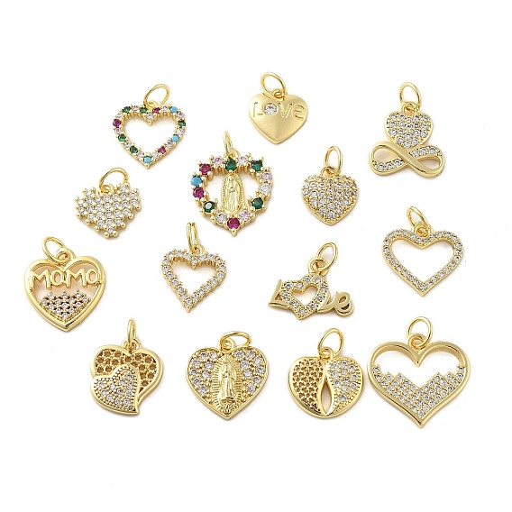 Подвески из латуни с микропаве ко Дню матери и кубическим цирконием, сердце со словом мама прелести, без свинца и без кадмия, долговечный, стойки покрытие, с целью перехода в кольце