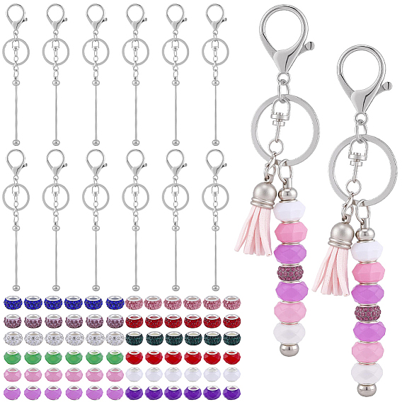 Сделай сам наборы для ключей, включая железные застежки для ключей, Брелок из железного прутка, который можно украсить бусинами, и стразы из полимерной глины (европейские бусины).