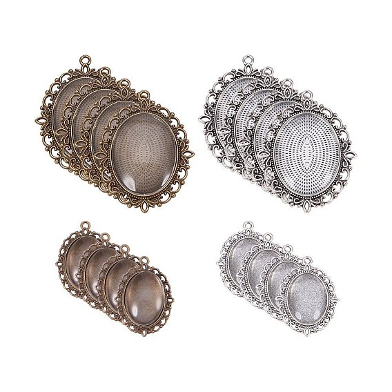 DIY Pendant Sets, with Alloy Pendant Cabochon Settings and Glass Cabochons, Oval