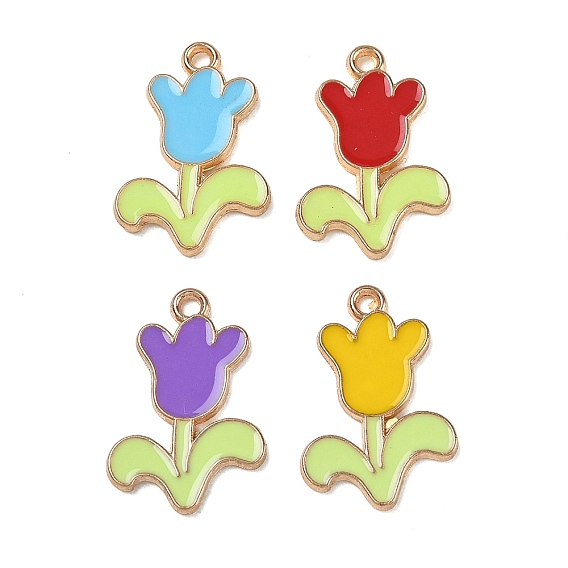 Alloy Enamel Pendants, Flower Charms, Golden