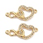 Brass Micro Pave Clear Cubic Zirconia Links Connectors, Heart with Infinity