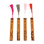Chinese Style Bamboo Bookmarks, with Polyester Tassel, Rectangle with Carving Plum Flower Orchid Bamboo Chrysanthemum