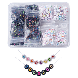 CHGCRAFT 1872Pcs 52 Style Opaque Acrylic Beads, Black & White Flat Round with Mixed Color Letter