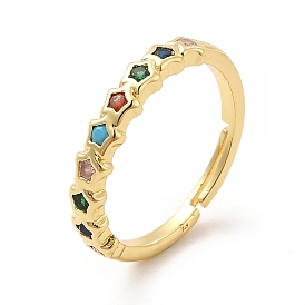 Colorful Cubic Zirconia Star Adjustable Ring, Brass Jewelry for Women