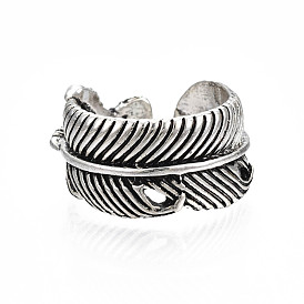 Chunky Leaf Alloy Open Cuff Ring for Men Women, Cadmium Free & Lead Free