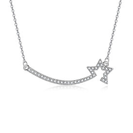 Sparkling Meteor Arc Diamond Pendant Necklace - Luxe Collarbone Chain with Star Charms