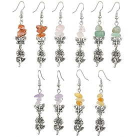 Boucles d'oreilles pendantes en quartz rose naturel et aventurine verte naturelle et agate rouge du sud naturelle et topaze naturelle en jade, avec crochets d'oreilles en laiton