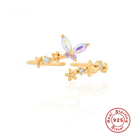 925 Sterling Silver Butterfly Ring with Diamond, Elegant and Chic Design