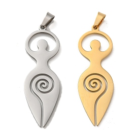 304 Stainless Steel Pendants, Laser Cut, Wicca Spiral Goddess Charm