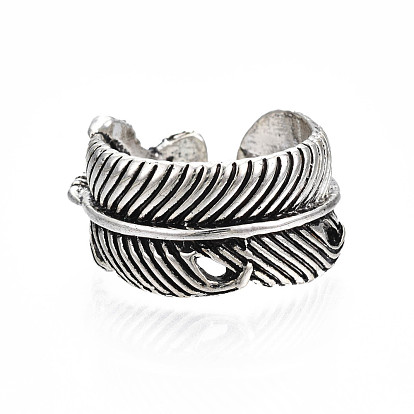 Chunky Leaf Alloy Open Cuff Ring for Men Women, Cadmium Free & Lead Free