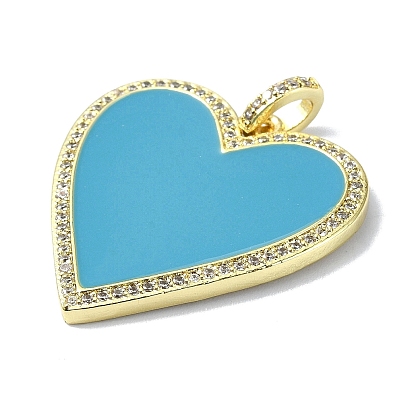 Rack Plating Real 18K Gold Plated Brass Micro Pave Cubic Zirconia Pendants, with Enamel, Long-Lasting Plated, Lead Free & Cadmium Free, Heart