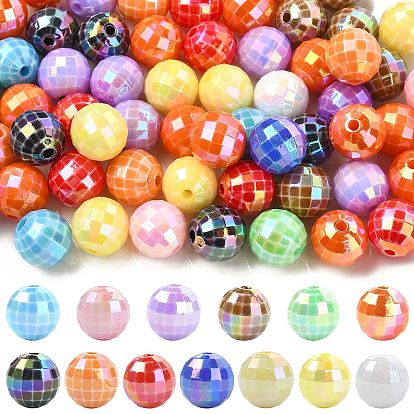 100Pcs UV Plating Opaque Acrylic Beads, Iridescent, Round, Faceted